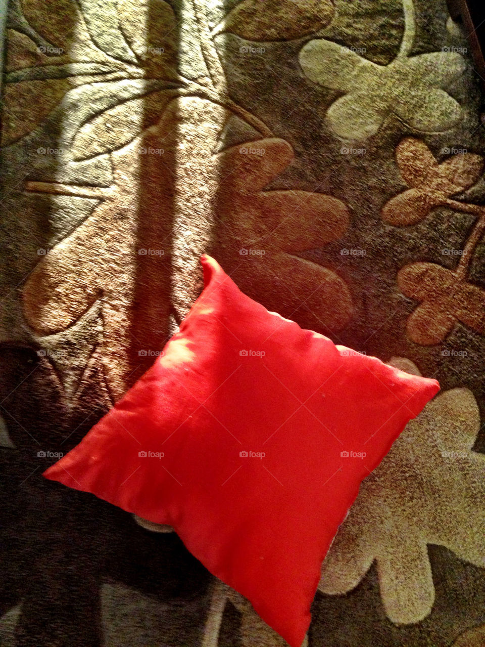 Red pillow on rug