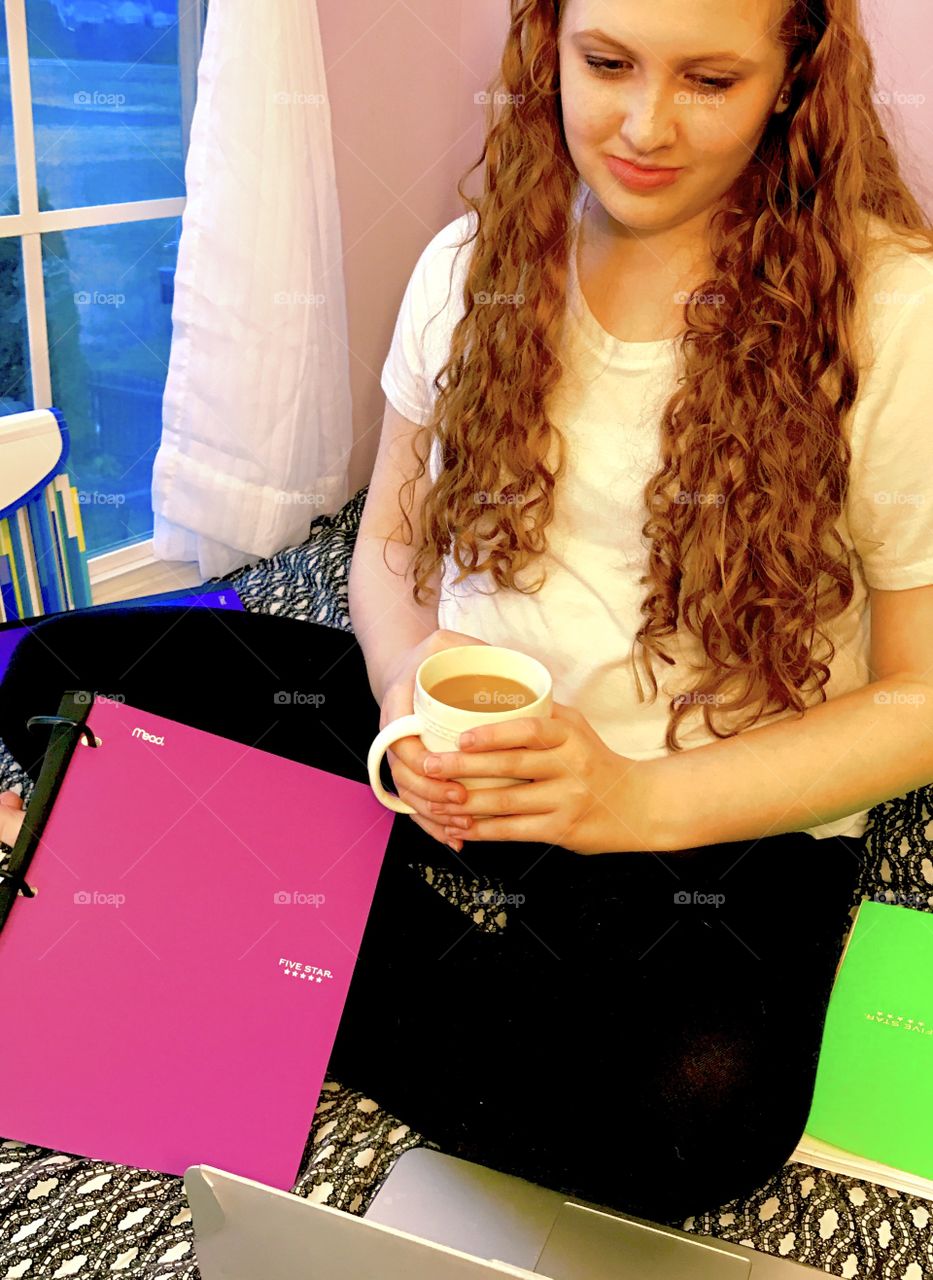 Girl with Coffee studying