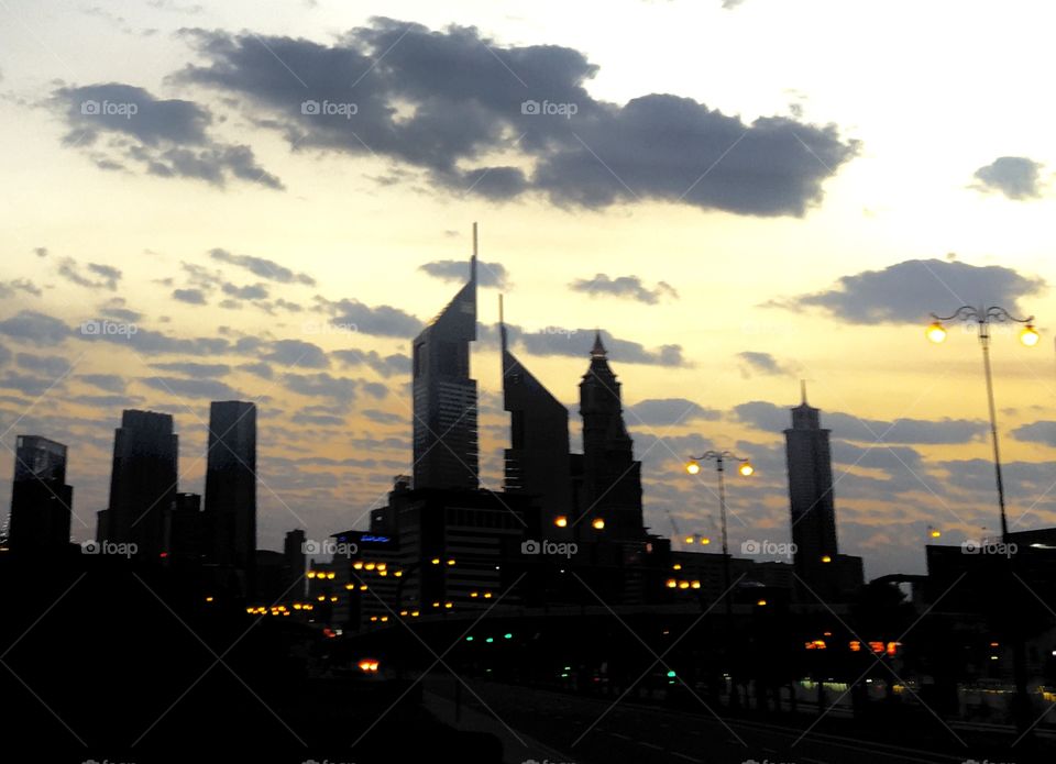 Evening view of emirates towers from Dubai 