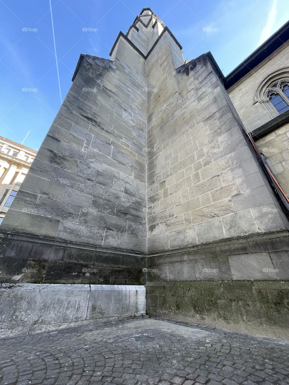 Low angle view of one of the section of Saint Francois church in Lausanne, Switzerland 