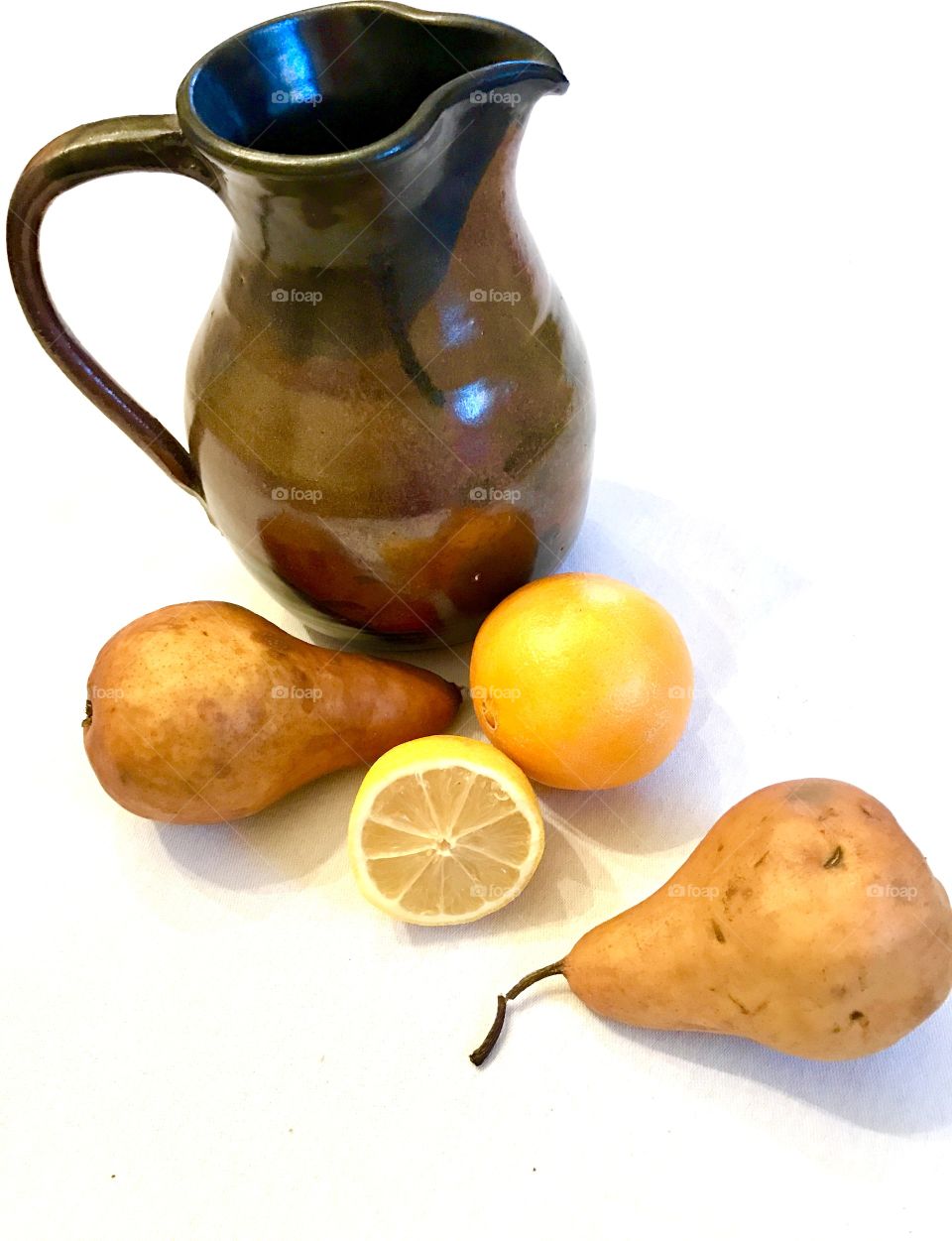 Ceramic Pitcher & Fruit Still Life