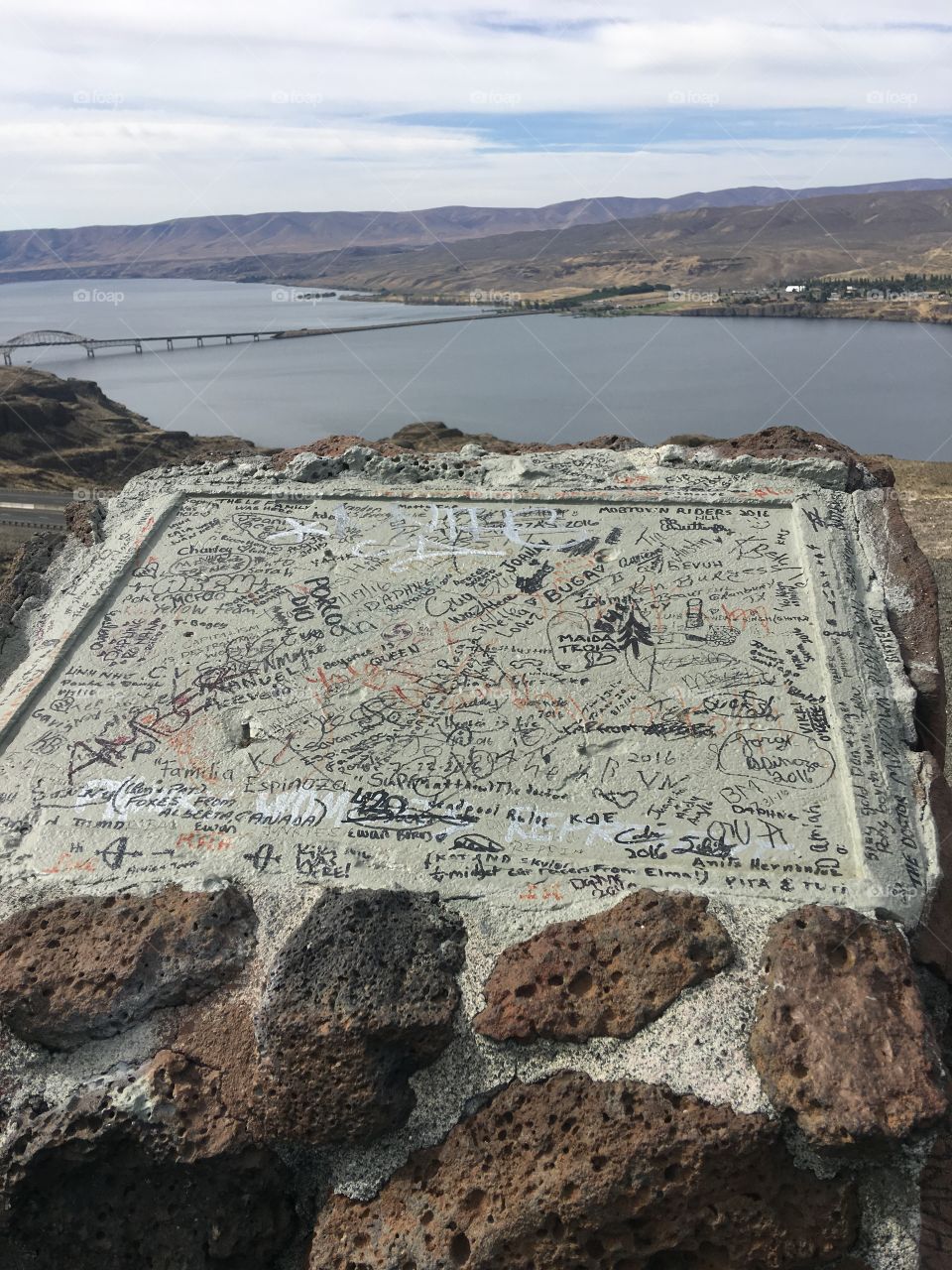 What was once likely a metal plate stamped with the story about Wild Horse monument overhead, is now filled with information of another kind... 