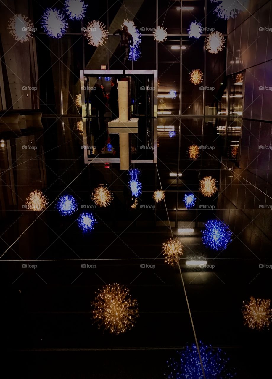 Snow flakes light reflecting off the floor 