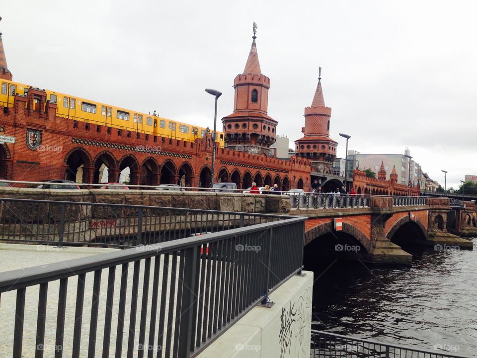 Street train in Berlin . Berlin, street train over river spree