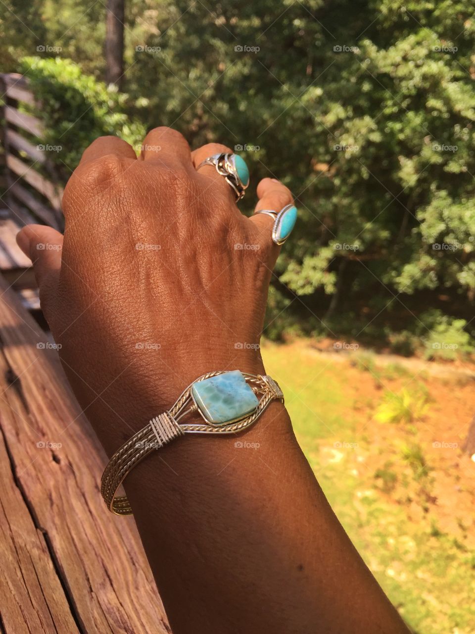 Turquoise stones with silver wire homemade bracelet 