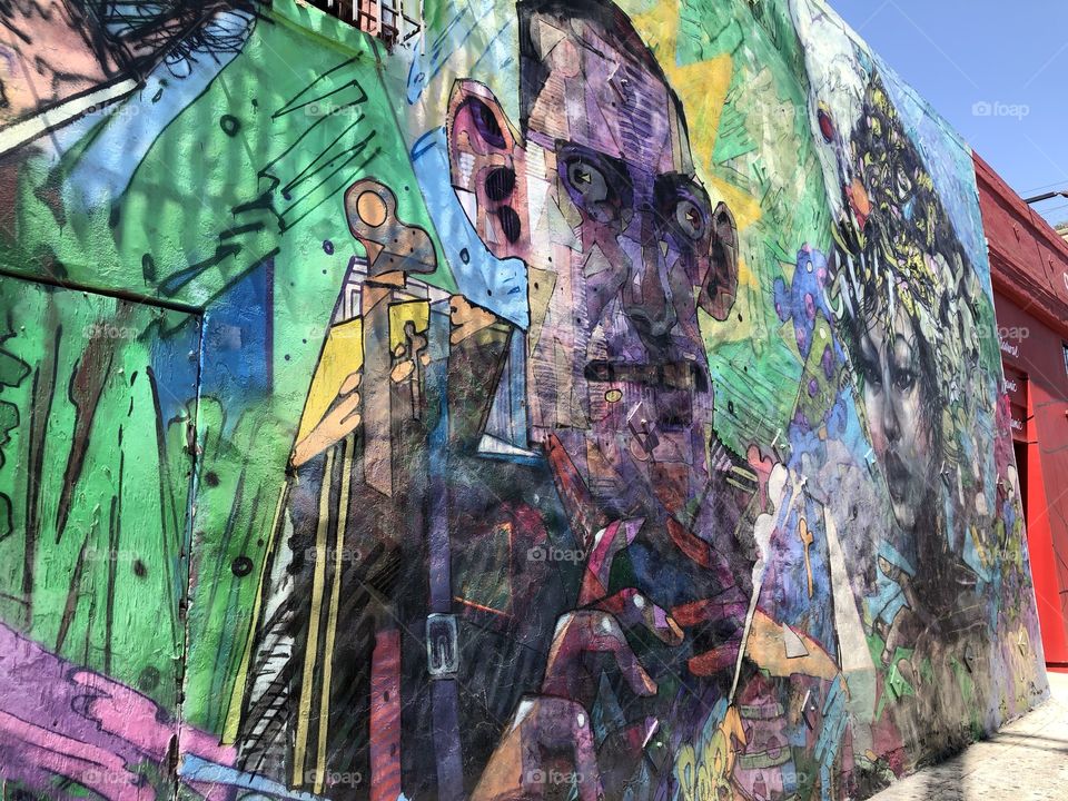 Wall mural by artist David Choe in the Arts District Los Angeles, California 