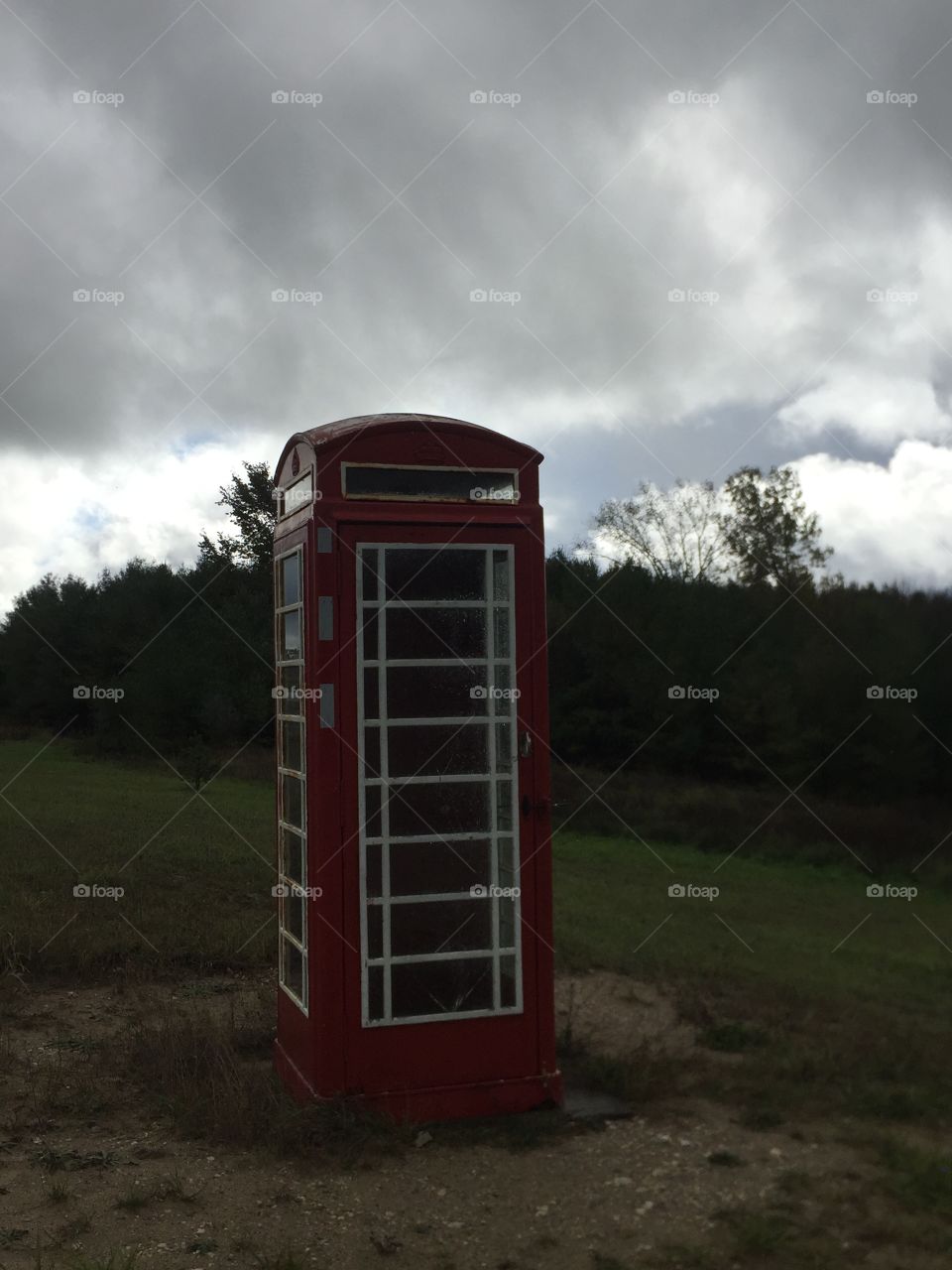 Old phone booth I believe from England used for children to stand in while waiting for school bus