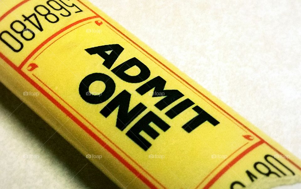admit one. ticket stub
