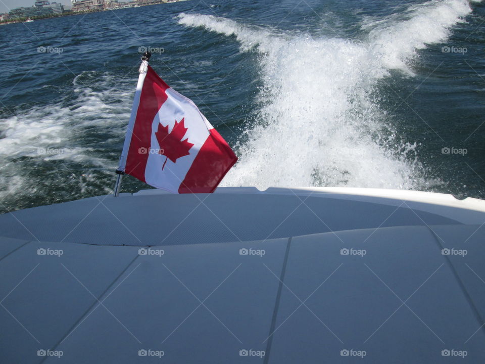 Canadian flag, Canada, boating, wake, boats