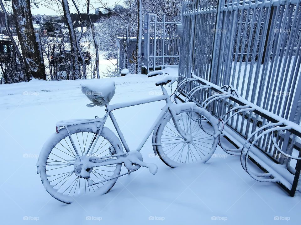 Snow covered bike