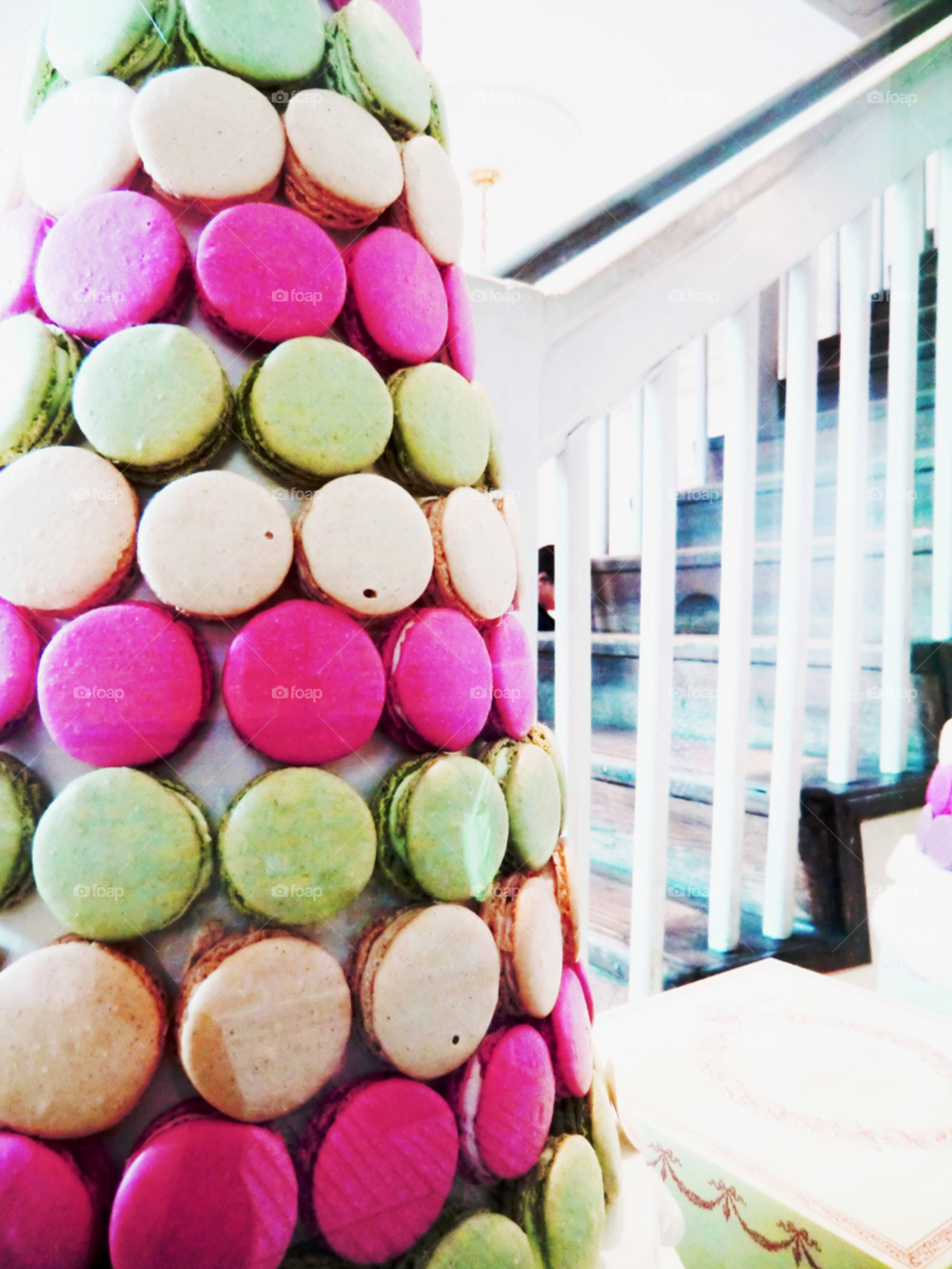 Macaroons in a tower . Macaroon tower