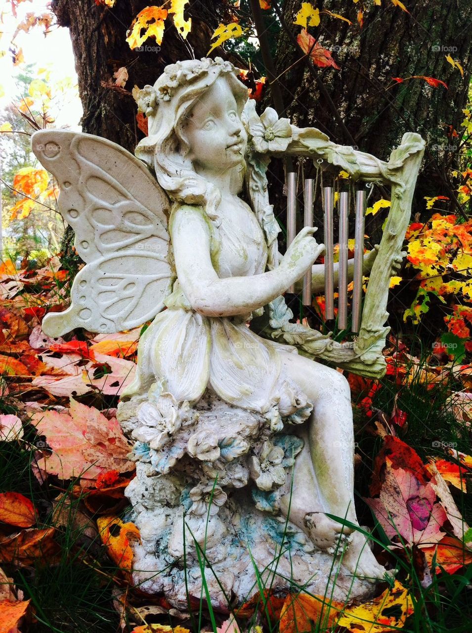 Faerie playing Harp in the Autumn