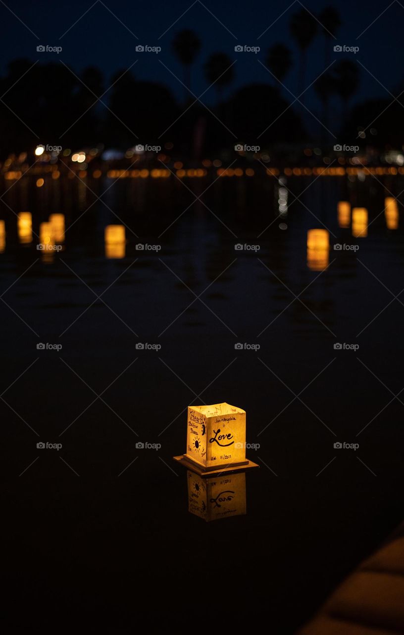 Lanterns floating on the water 