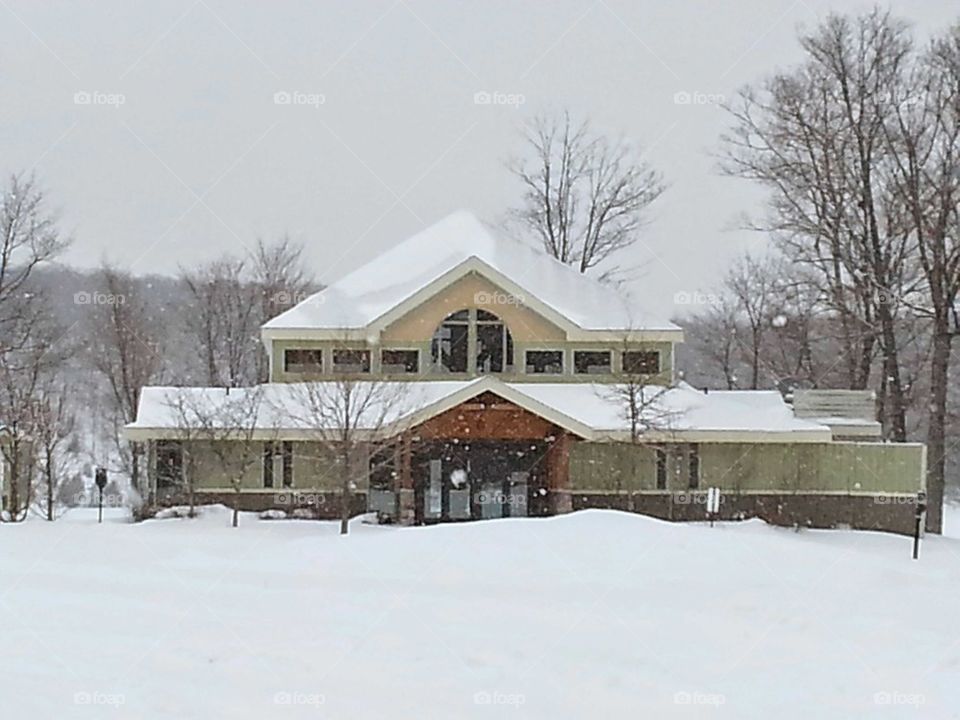 Golf Clubhouse in February Snow