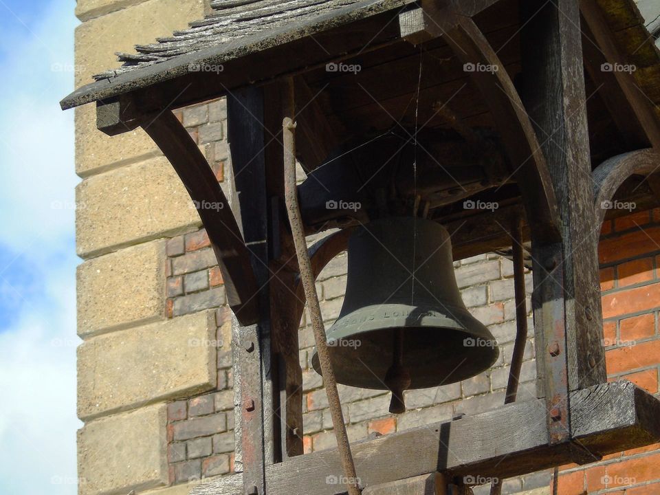 Vintage Bell, tower, spiderweb, Holywells stables, UK