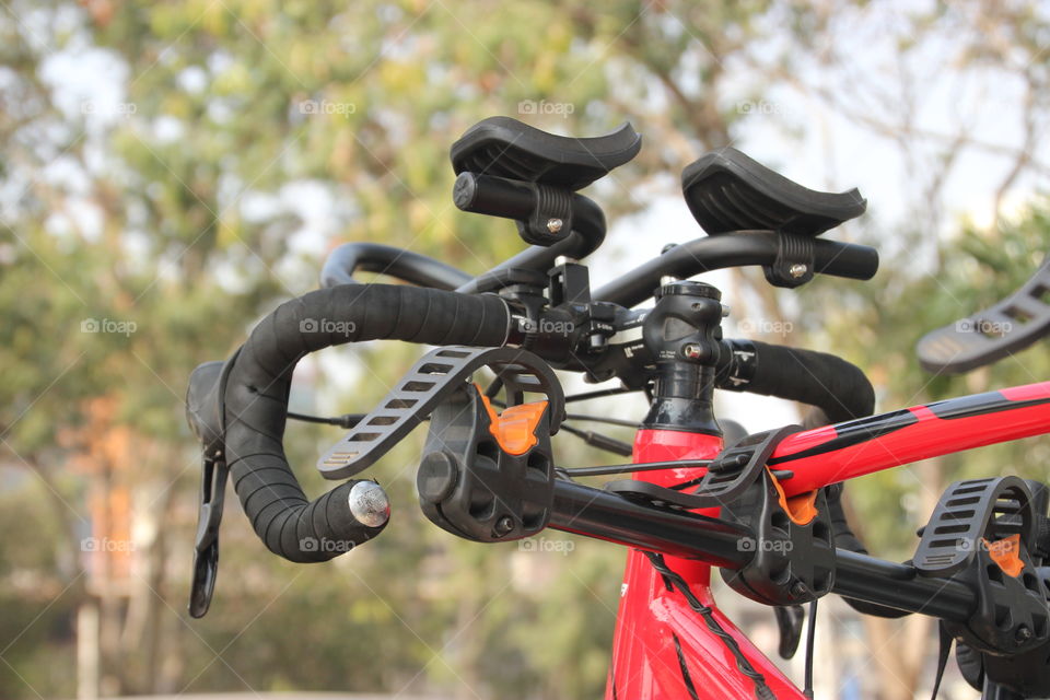 Cycle handlebars with black grips, cycling