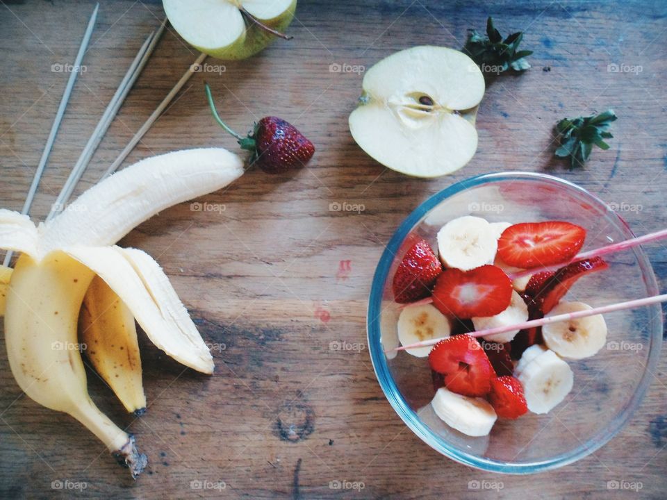 High angle view of fruit salad