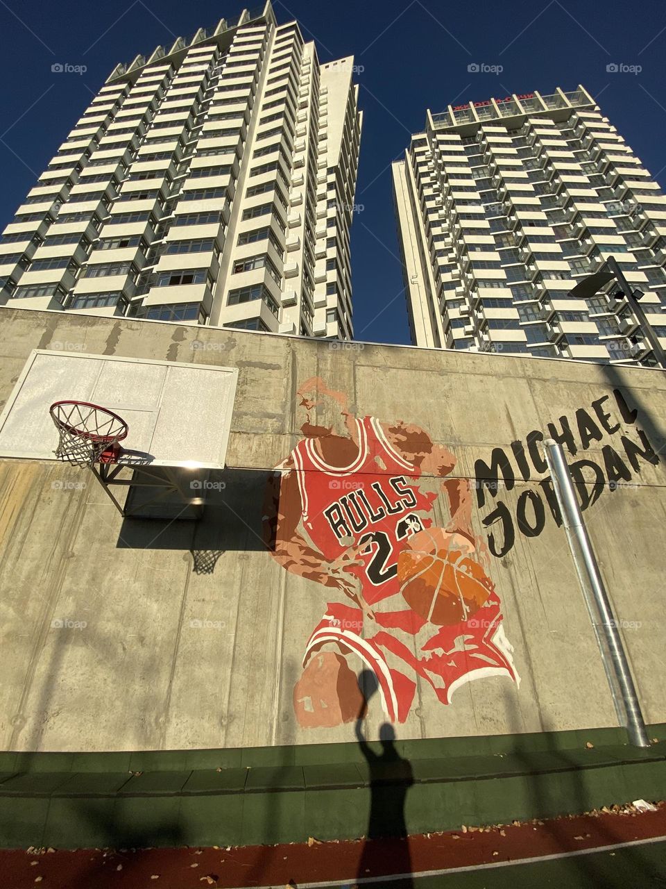 Basketball mural on a sport court