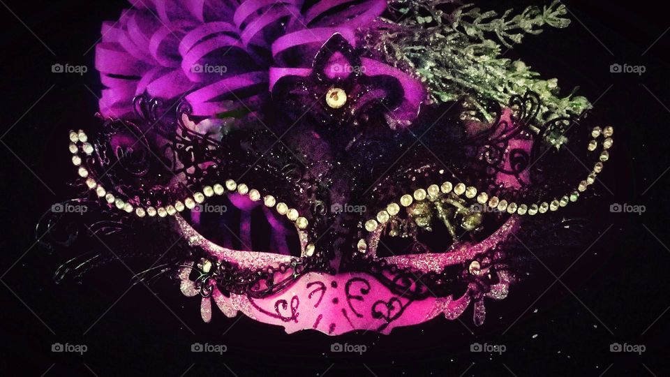 Pink Carnival Mask with Rhinestones