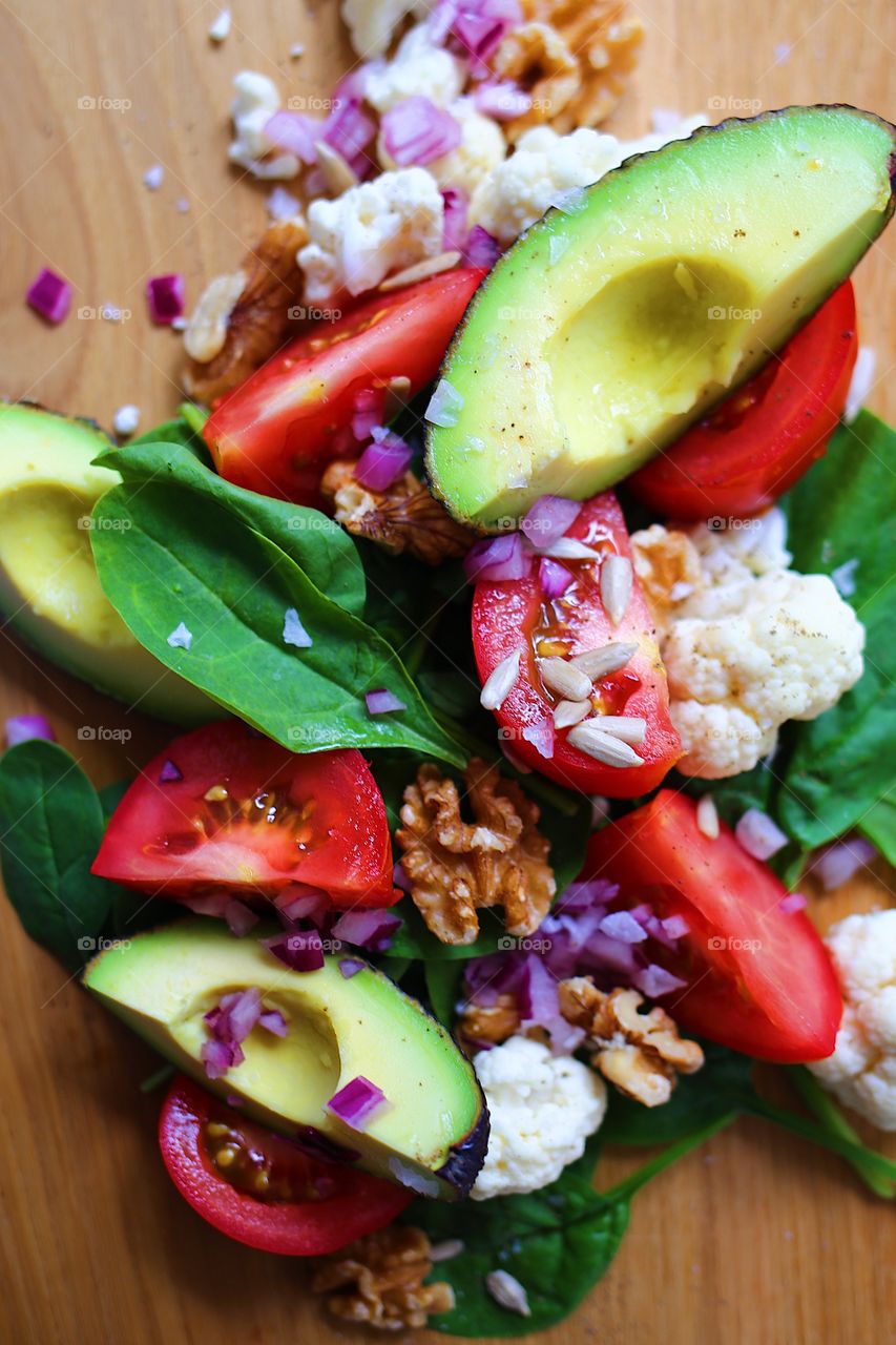 Healthy salad on table