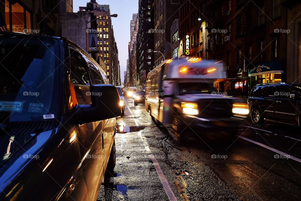 Busy and crowded new york city streets at night