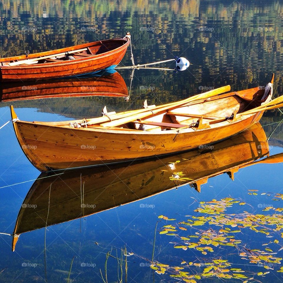 Boats on quiet lake