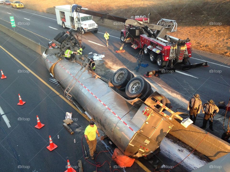 Overturned truck accident 
