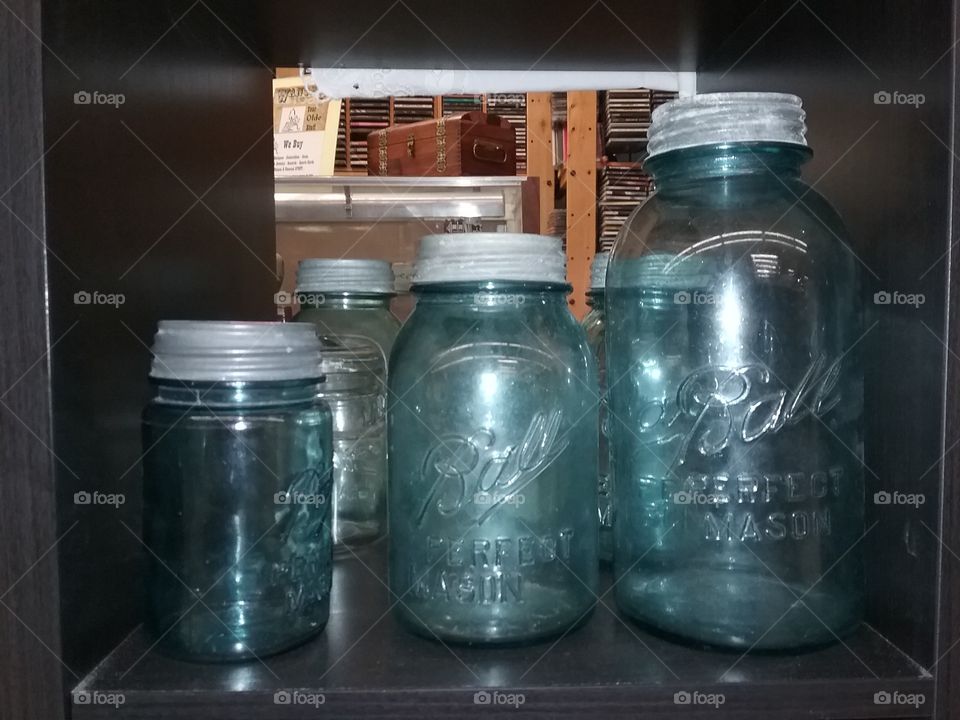 Display of antique mason jars