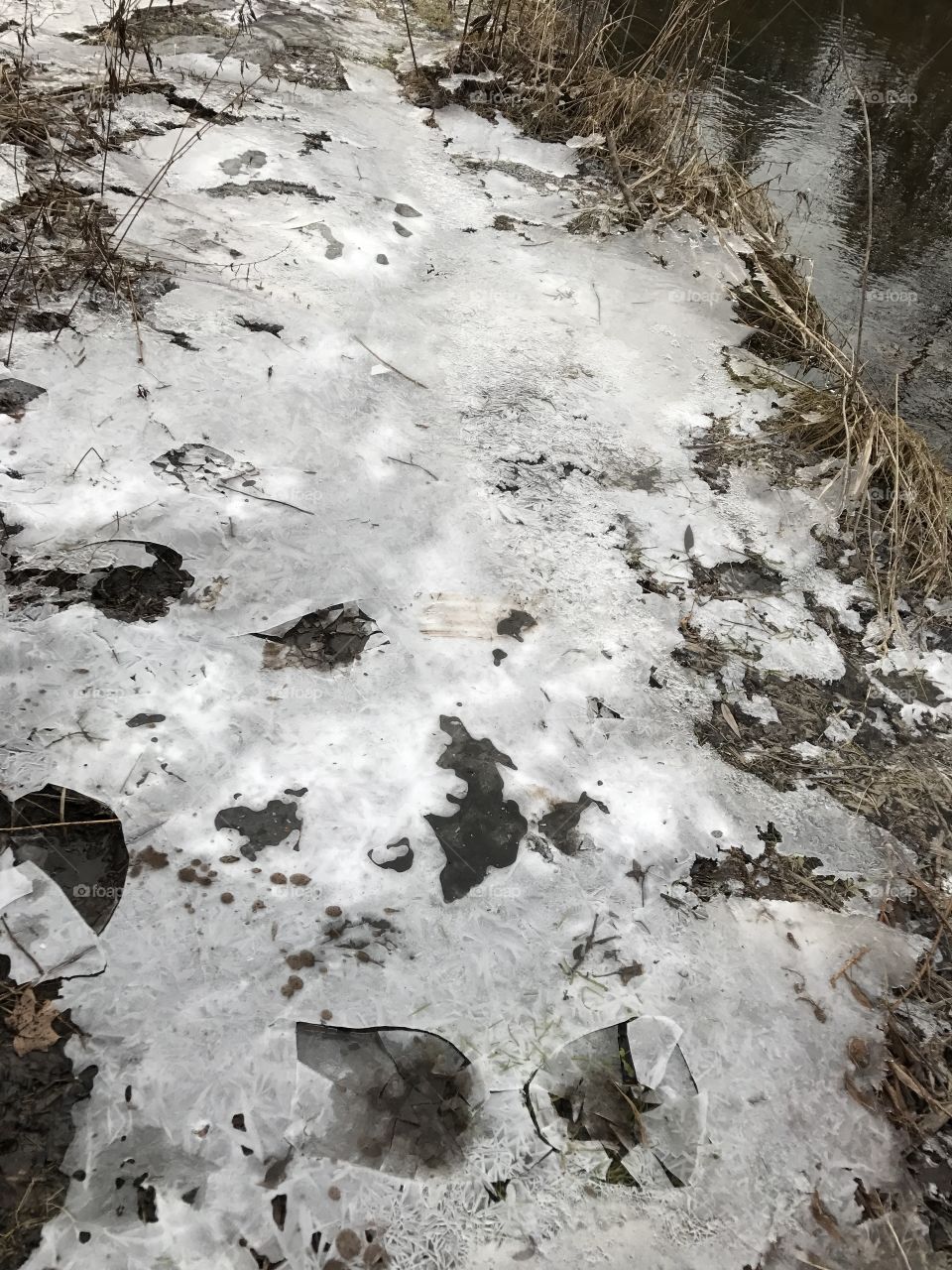 Broken footprints in the ice 