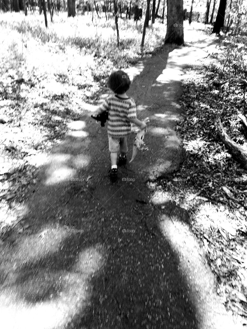 child walking through the woods