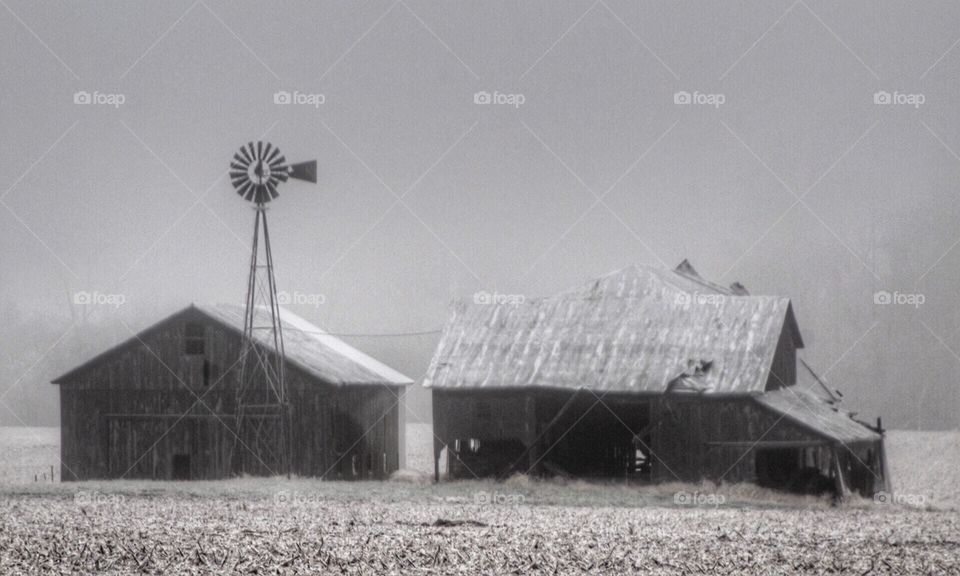 Old farm in winter