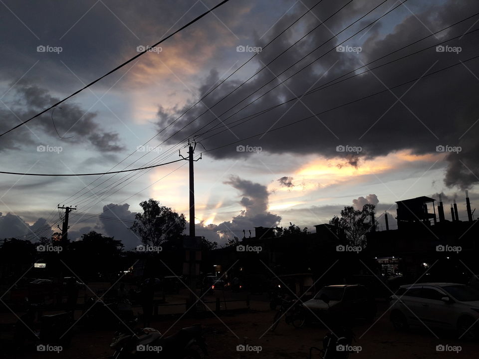 Evening with dark cloude sky