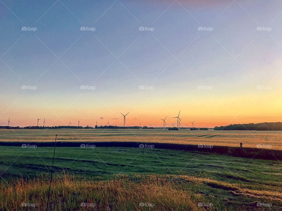 Wind turbine sunset