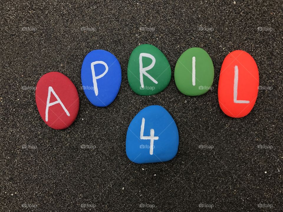 4 April, calendar date with colored stones 