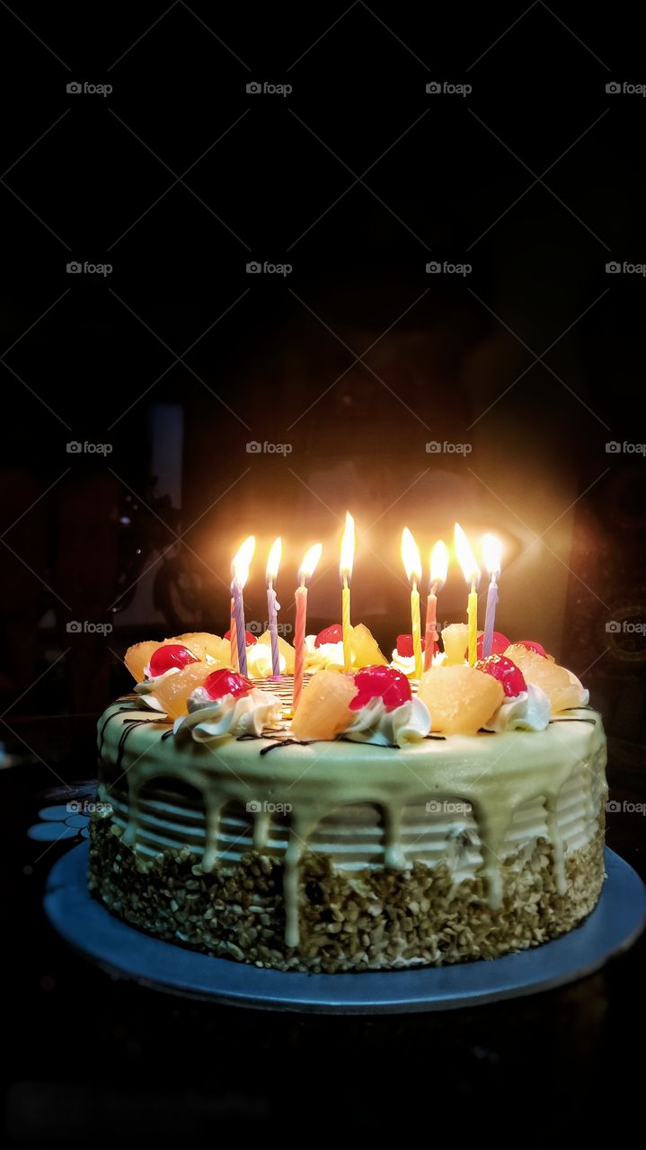 Birthday, Cake, Fire, Cherry, Red , Yellow,