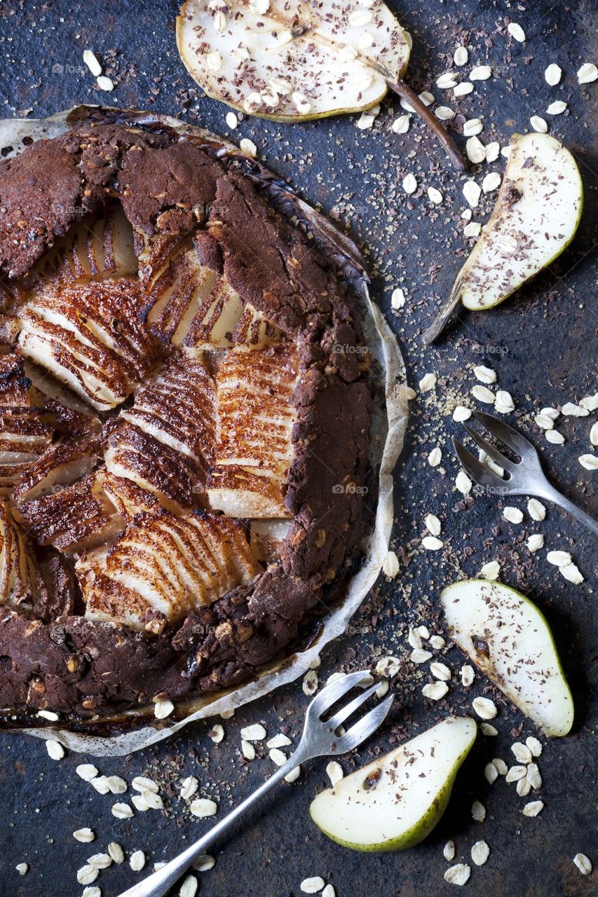 Chocolate and pears galette