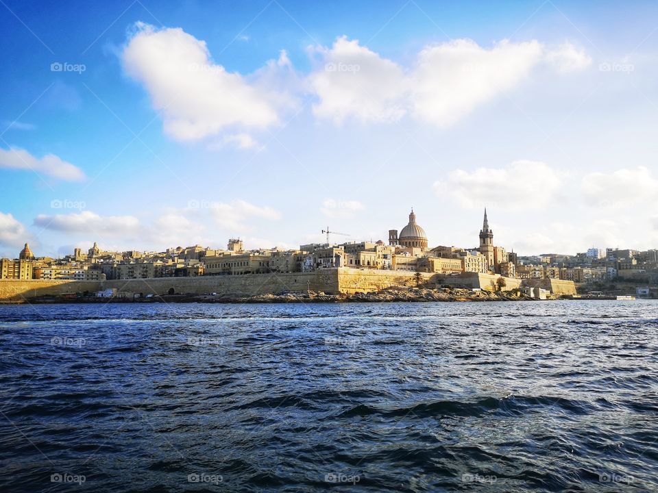 View of the historic center of Valletta from the sea