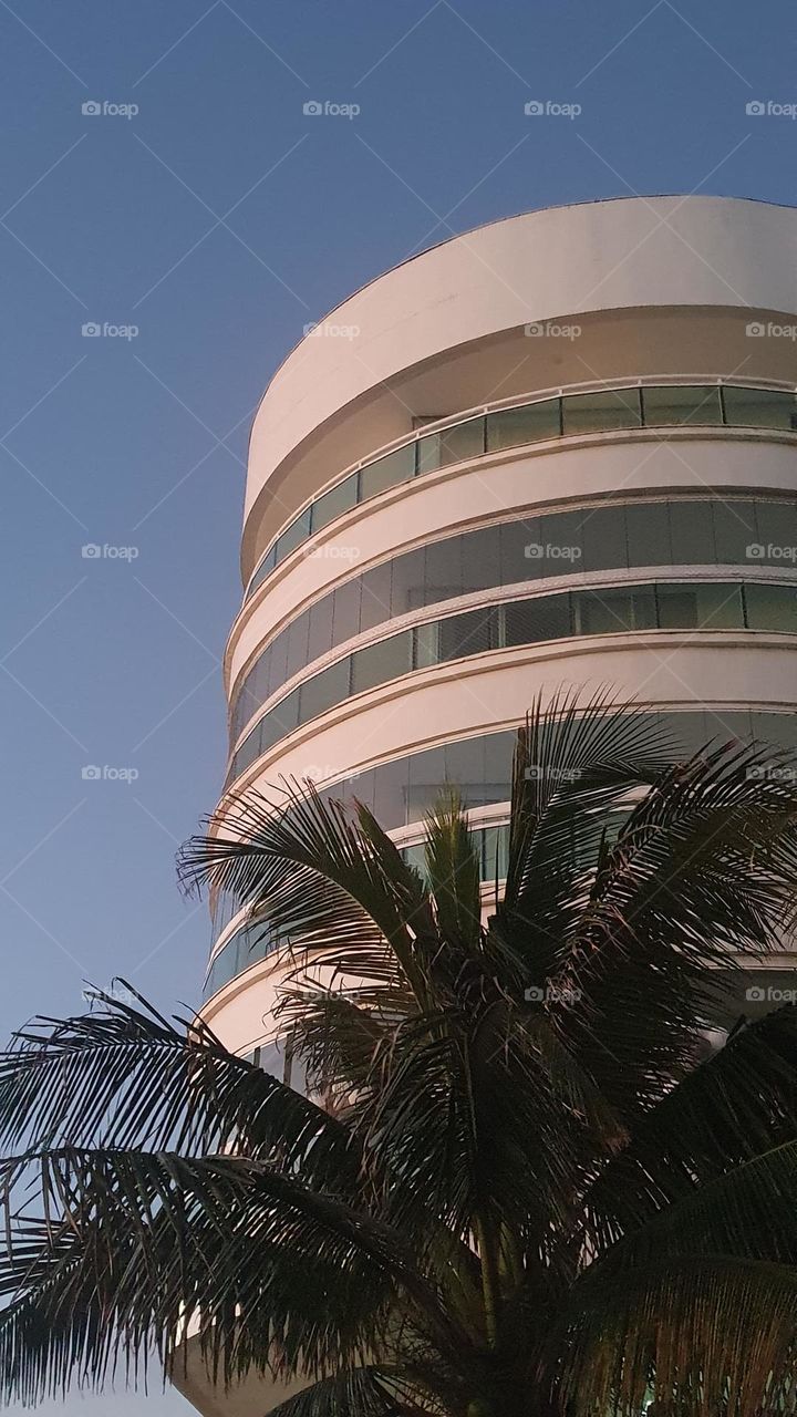 Sunset with this great rounded building