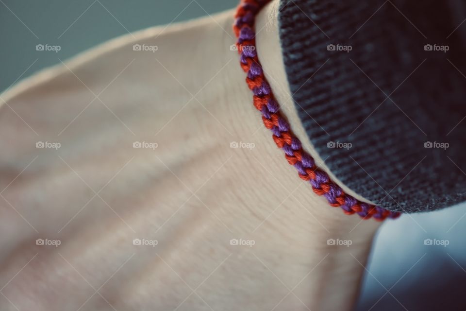 Model Wearing Friendship Bracelet, Handmade Colorful Bracelet On Wrist