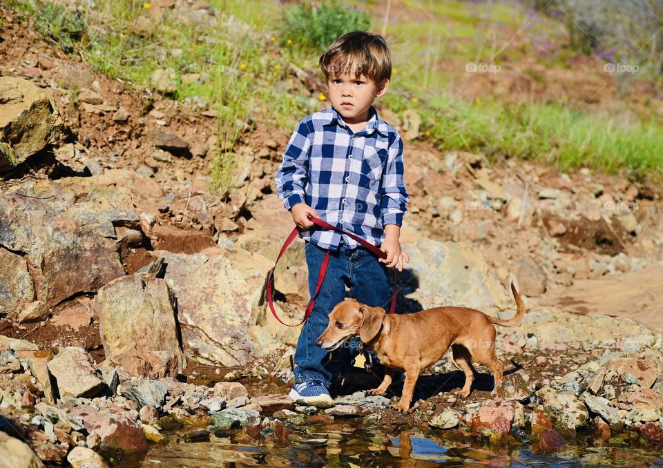 A clear day to touch the stream in the country 