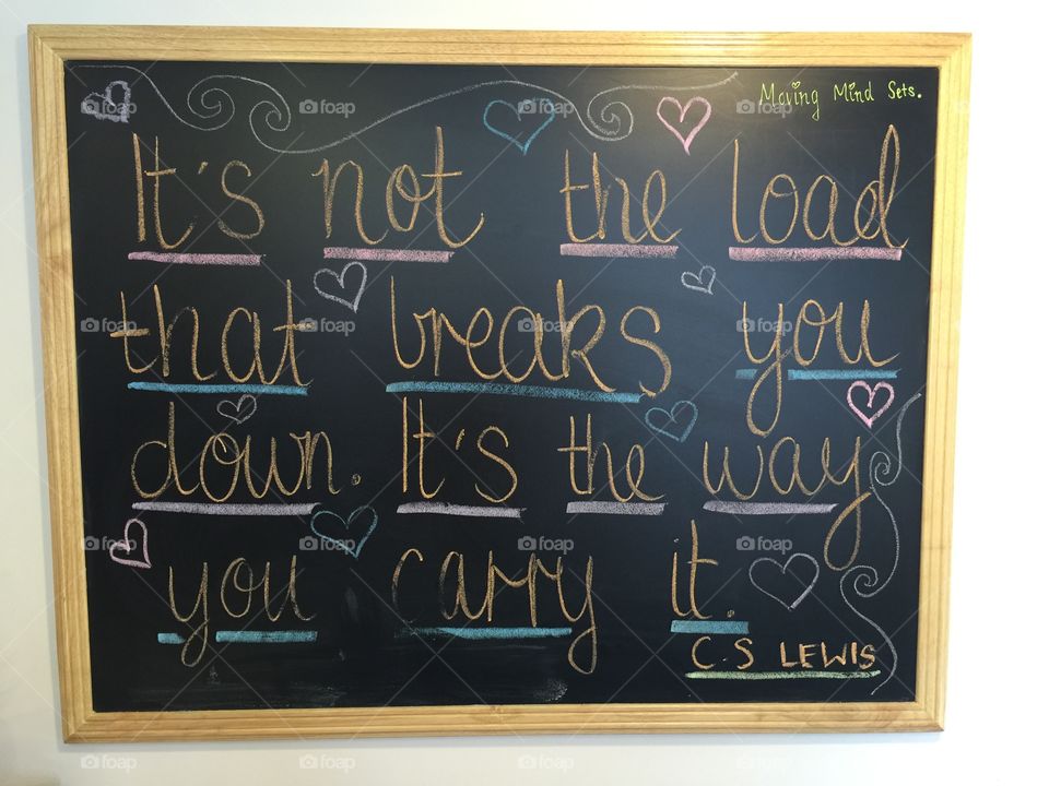 Motivating saying on blackboard written in colored chalk