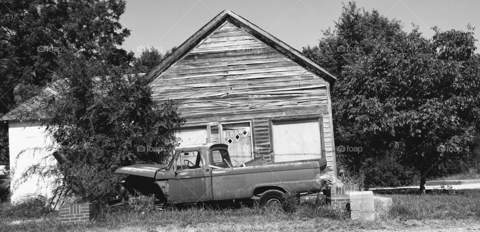 old truck and building
