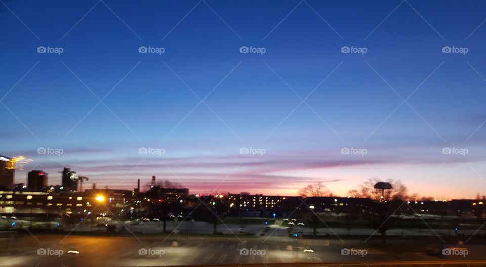 Virginia Sunset over city