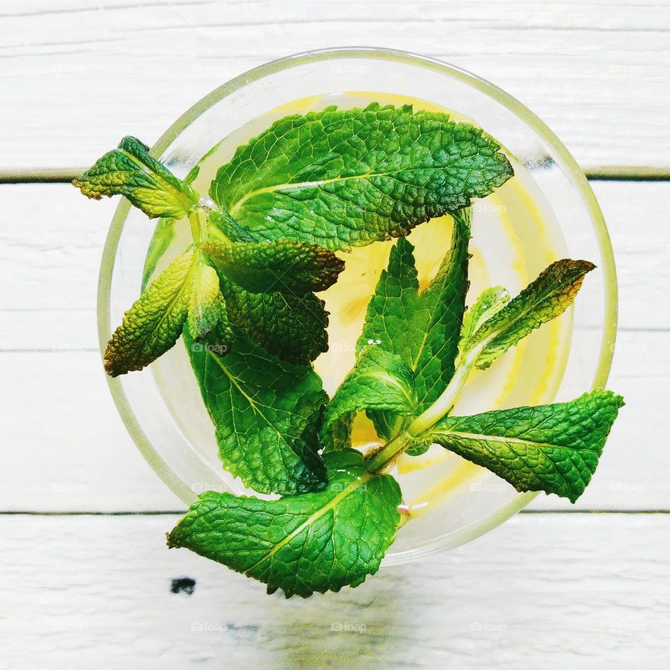 Homemade lemon and mint leaves juice