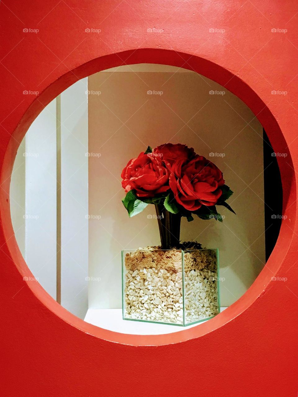 red flower vase