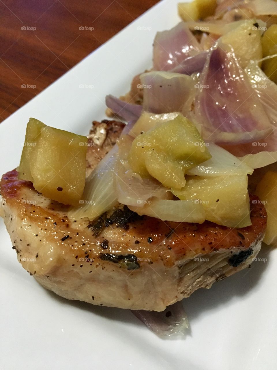 Pork Chops with Red Onion and Granny Smith Apples