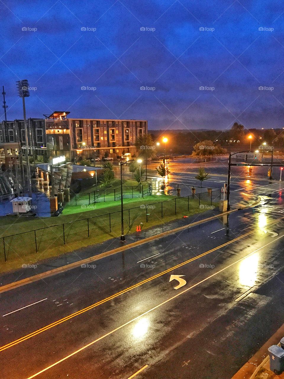 Rainy evening at Charlotte Uptown