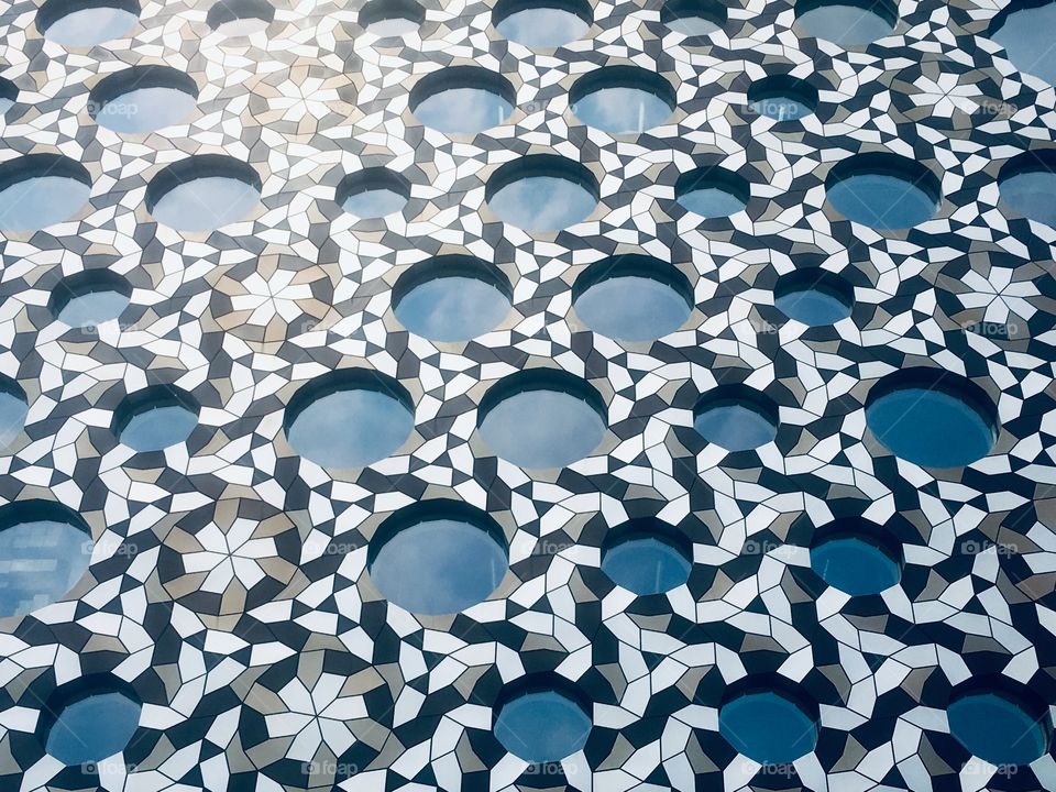 Side of Ravensbourne University building, Greenwich Peninsula, London