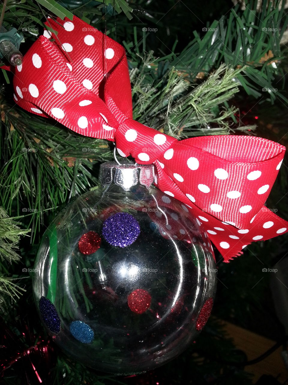 Glass Ornament with Red Polka Dot Bow