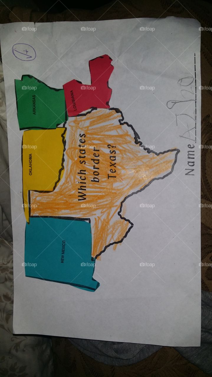 My daughter Aziza's map of the state borders of #texas